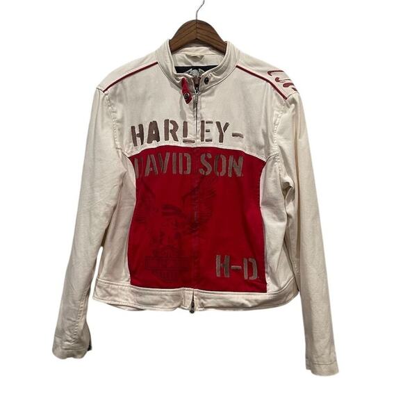 Harley-Davidson Vintage Y2K Women's White Motorcycle Jacket XL Eagle Graphic - Picture 6 of 6